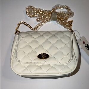 Quilted Off Whit Crossbody Bag with Gold Chain